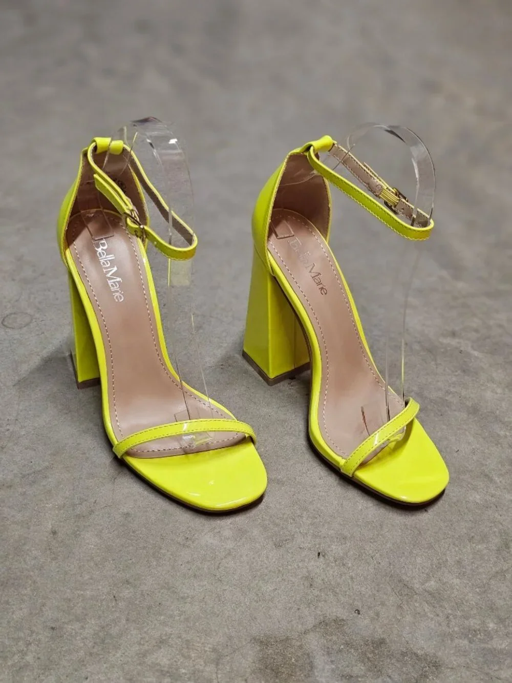 Neon Yellow Block Heel Sandals With Adjustable Ankle Strap Open Toe Design And G